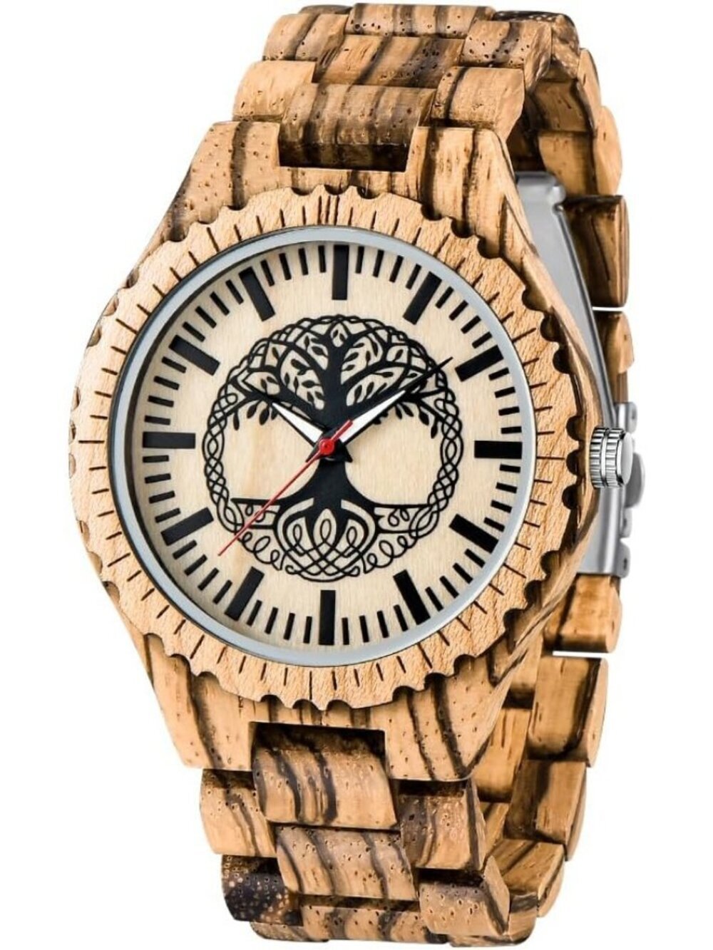Men's Light Brown Handmade Tree Pattern Lightweight Analog Quartz Wooden Watch